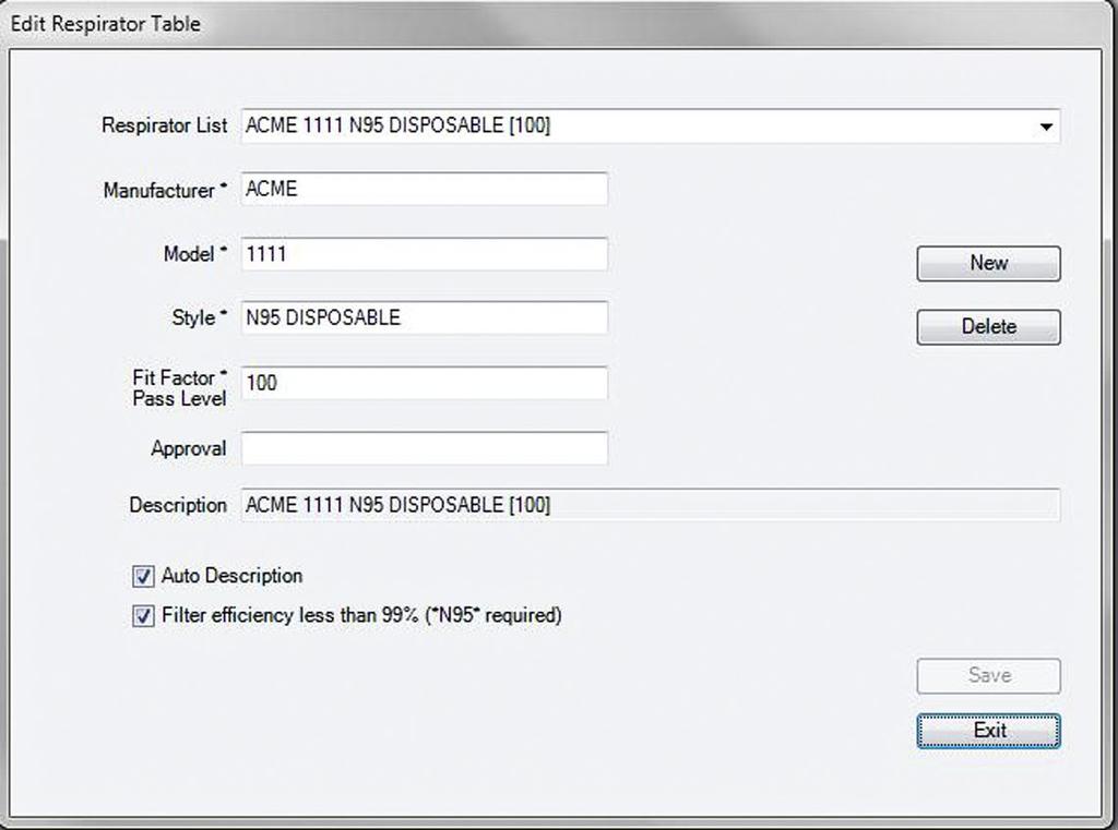 Edit or View the Respirator Table 1. Select Database Edit Respirator or click to edit or view the Respirator Table.