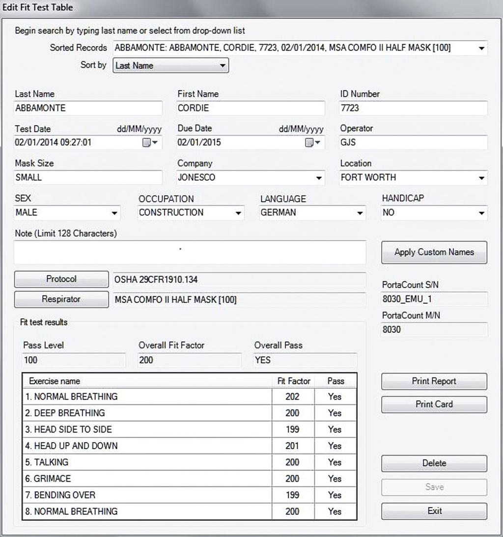 Edit or View the Fit Test Table Select Database Edit Fit Test or click to edit or view the Edit Fit Test Table. The Edit Fit Test Table dialog appears.