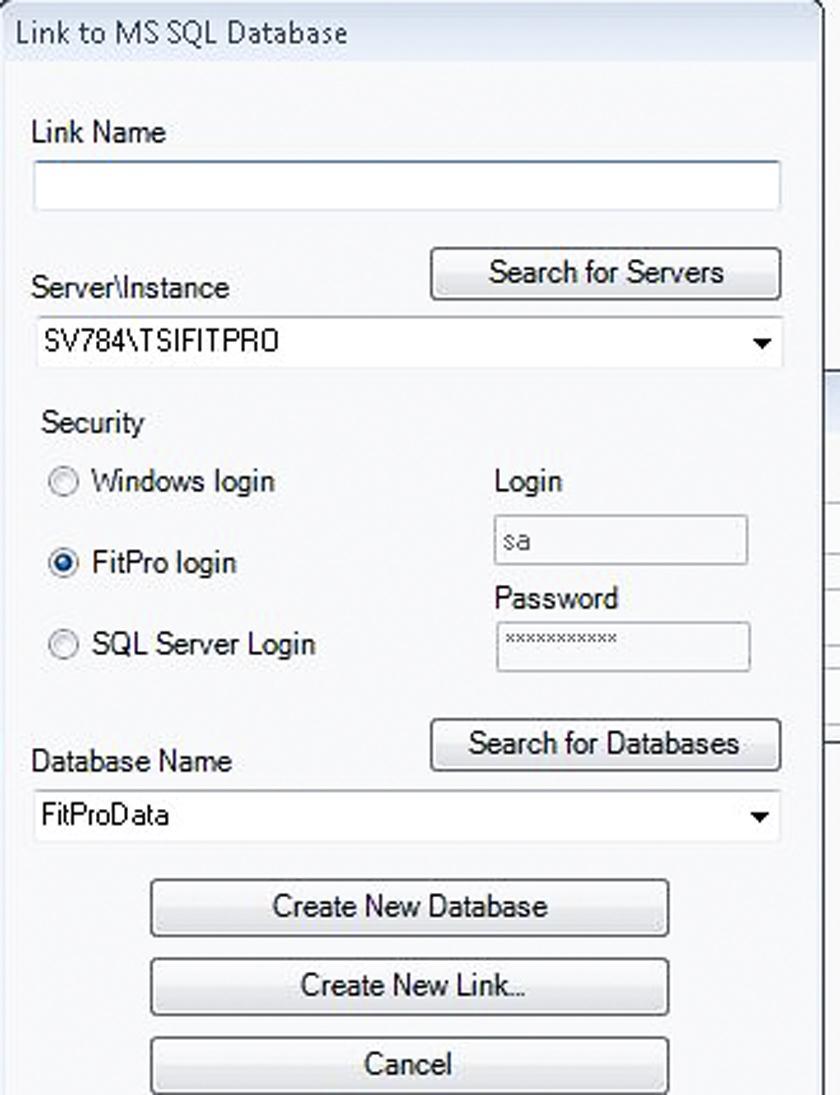 3. Click New Link. The Link to MS SQL Database dialog appears. 4. Enter a Link Name. This can be any name you choose.