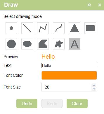 Allows users to add a sketch or text to the map To add a sketch to the map: 1. Click the Draw Icon to display drawing options. 2. Select a point, line, or polygon type. 3.
