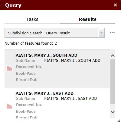 6. Click the arrow next to Tax Payer Search to return to all search options. Subdivision Search: 1. Enter the full or partial name of a subdivision 2. Click Execute.