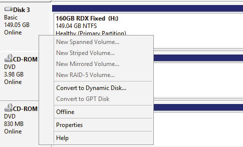 Set the RDX drive offline Setting the RDX drive offline, removes it defacto from the
