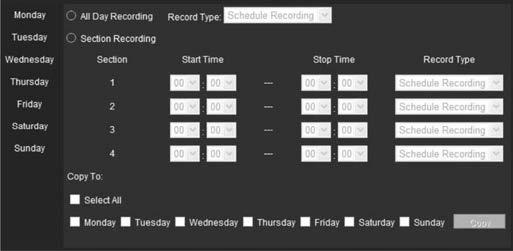 3BChapter 4: Configuring the camera If you have selected All day recording, select one of the record types to record from the drop-down list box: Schedule recording. This is continuous recording.