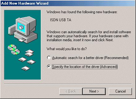 Billion mini USB ISDN TA128 For Windows Me: 1. Start Windows. After the opening banner, Windows will tell you that the new device has been detected.