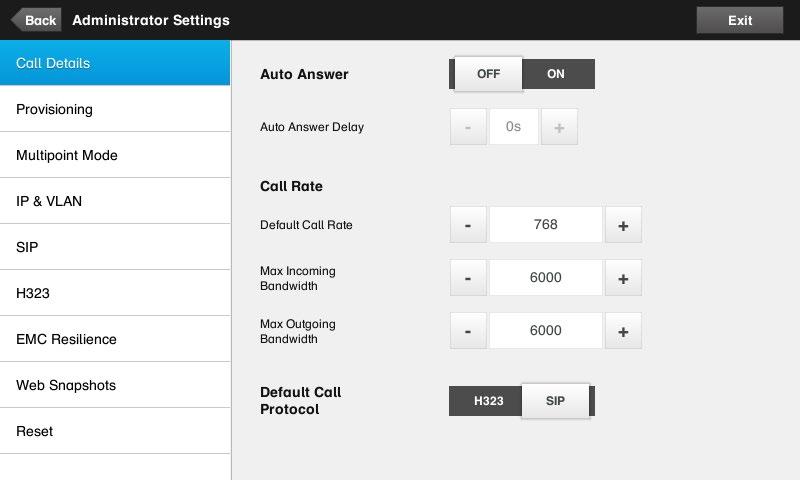 62 Managing the Settings Administrator Settings Call Details About Call Details If you enable Auto Answer the system will respond by itself to incoming calls after a delay specified by you.