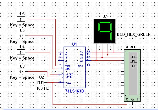 Figure 12. DCD_HEX_GREEN decoded hex indicator displays a counter output. Another useful indicator is the Logic Analyzer instrument, shown in Figures 8 and 12.