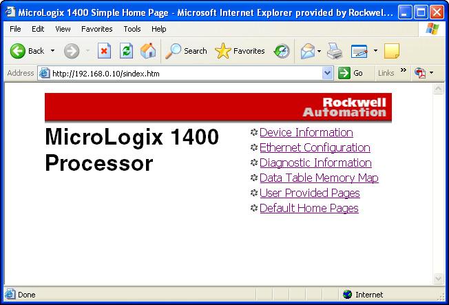Chapter 6 Simple Web Pages MicroLogix 1400 controllers can supply Simple Web Pages in environments where communications status is an issue.