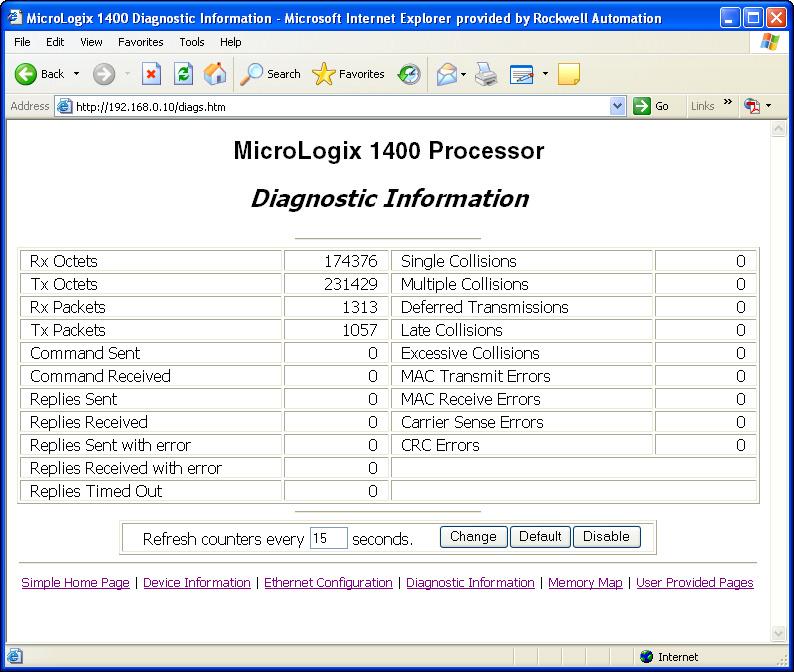 Chapter 6 Simple Web Pages The diagnostic screens automatically refresh using a time which is