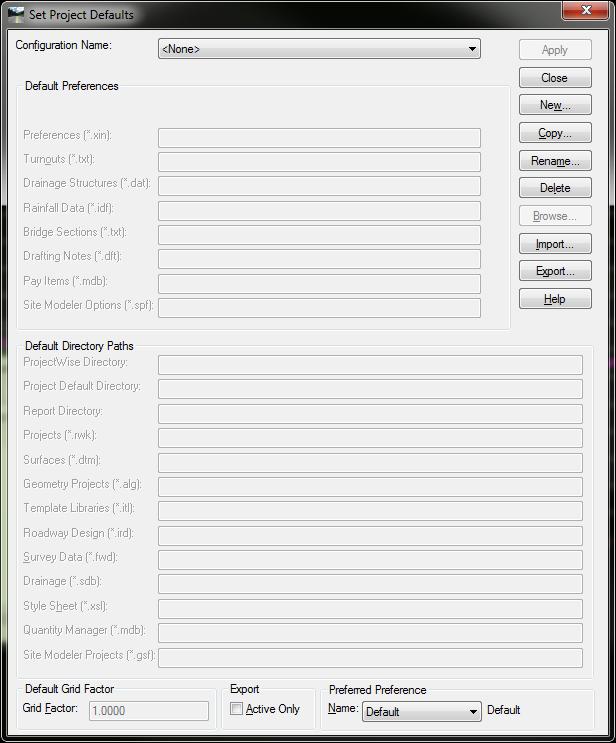 Project Defaults The Project Defaults command sets the default directory locations for opening/saving files and also automatically opens design preference when InRoads is activated.