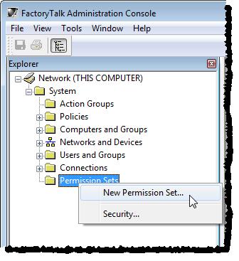Logix Designer application and FactoryTalk Security Chapter 10 2. In the Explorer pane, right-click Permission Sets and click New Permission Set. 3.