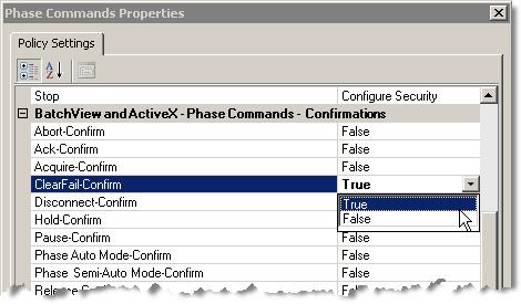 Chapter 13 FactoryTalk Batch and FactoryTalk Security Scroll down to the BatchView and ActiveX - Phase Commands - Confirmations policy settings.