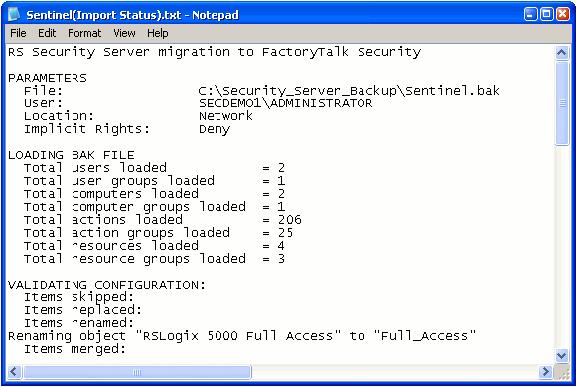 Appendix A Upgrade FactoryTalk Services Platform Import Status Text File This graphic shows an example of the