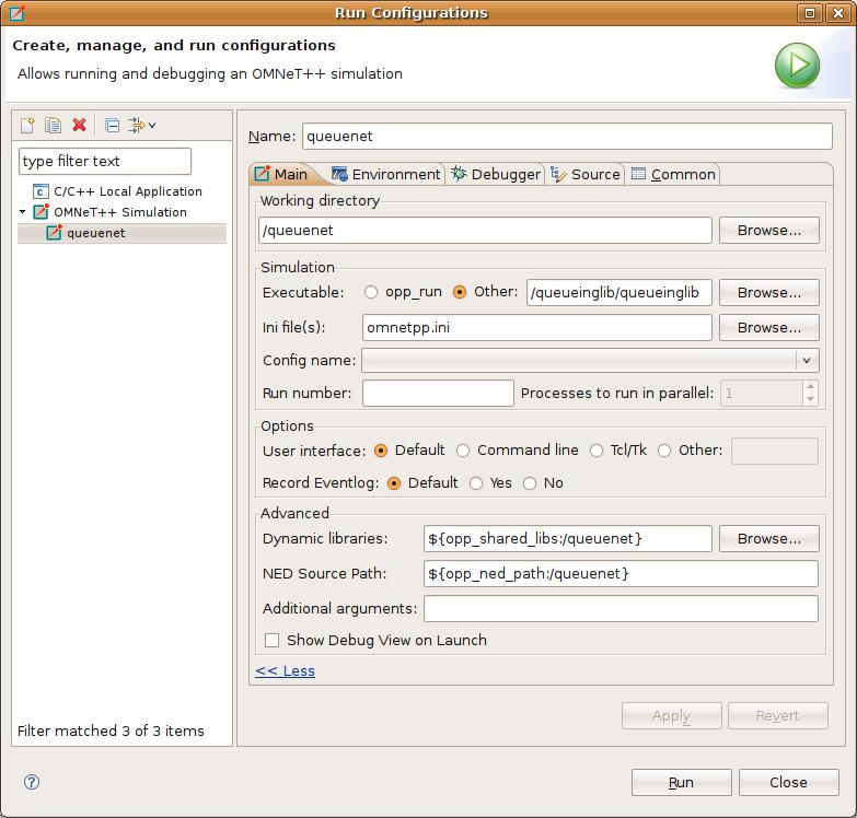 Launching and Debugging Figure 6.2. The Simulation Launcher The Main tab of the configuration dialog was designed to make the launching of simulations as easy as possible.
