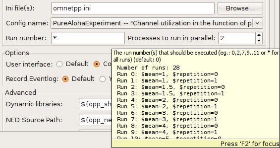 In addition, the IDE itself supports starting your simulation several times. Figure 6.3. Iteration variable in the INI file Batch running is supported only in the command line environment.