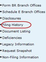 Viewing Organization Filing History Click Filing History from the