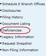Viewing Organization Deficiencies Click Deficiencies from the Navigation Bar. NOTE: Organization Deficiencies and Page 2 Deficiencies have the same format with the same hyperlinks.