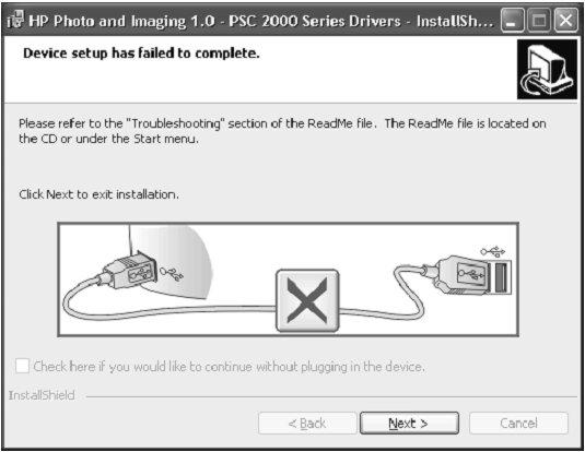 troubleshooting information problem The minimum system checks screen appears during installation A red X appears on the USB connect prompt possible cause and solution If the minimum system checks