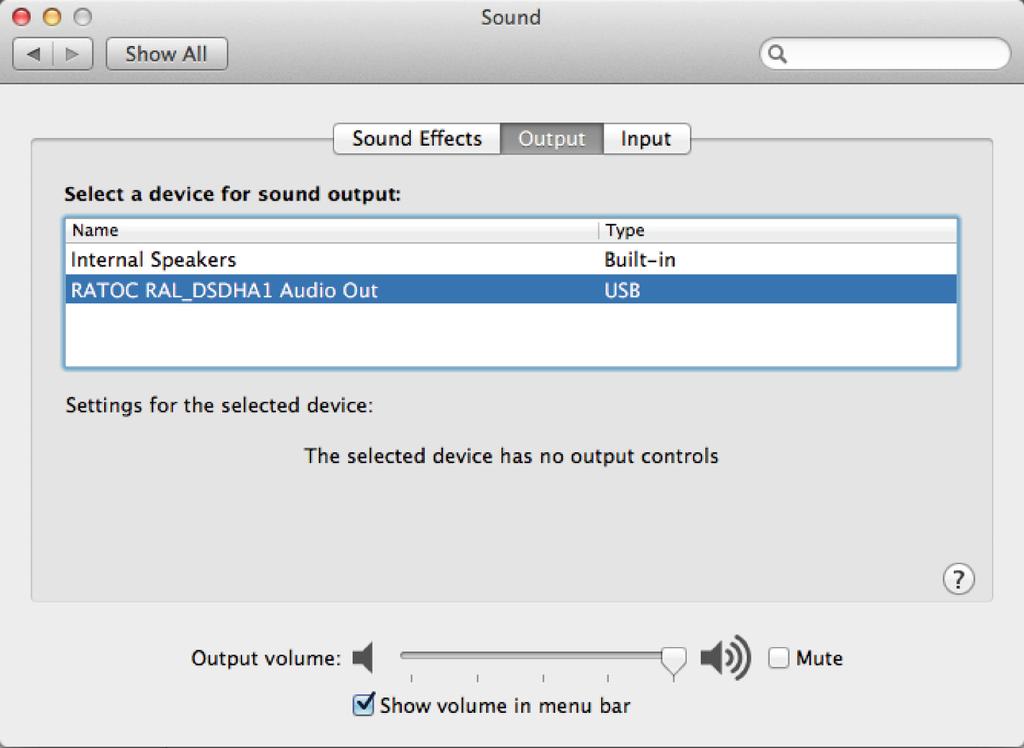 5-3. Setting RAL-DSDHA1 as an Audio Output Click on the "Output" tab and select "RATOC RAL_DSDHA1 Audio