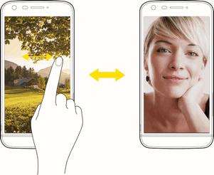 : Turn off Gesture View. / : Flip images. These options appear when using the front camera. : Do not flip the image. : Flip the image horizontally.