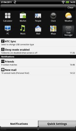 19 Basics HTC Flyer software update available Song is playing Storage card is safe to remove or storage card is being prepared Storage card or internal storage is low on free space More (not