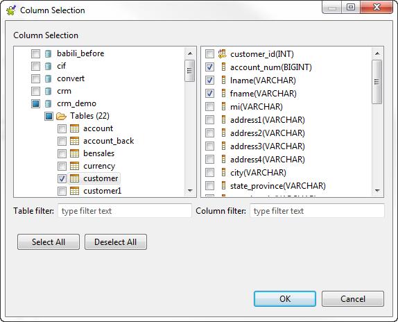 Creating a simple table analysis: the analysis of a set of columns If you select to connect to a database that is not supported in the studio (using the ODBC or JDBC methods), it is recommended to