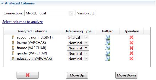 Creating a simple table analysis: the analysis of a set of columns 7. If required, select to connect to a different database by selecting a different connection from the Connection box.