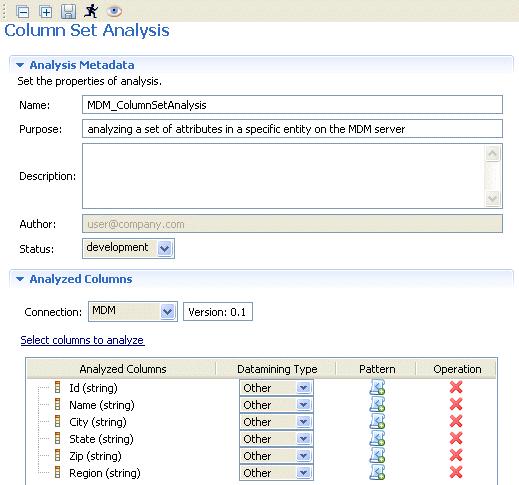 Creating a column set analysis on an MDM server The display of the analysis editor depends on the parameters you set in the [Preferences] window.