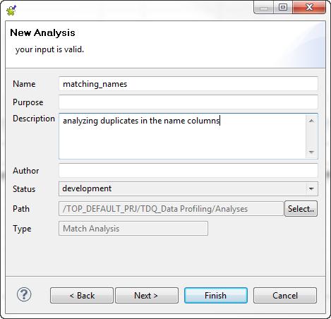 Enter a name to the analysis, set its metadata and then click Next.