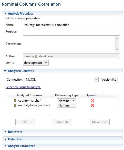 Creating a nominal correlation analysis 5. Set the analysis metadata (purpose, description and author name) in the corresponding fields and then click Finish.