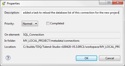Managing database connections 3. In the Description field, enter a short description for the task you want to attach to the selected connection. 4.