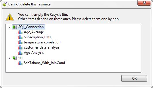 node. You can also delete permanently the database connection by emptying the recycle bin. To empty the Recycle Bin, do the following: Right-click the Recycle Bin and select Empty recycle bin.