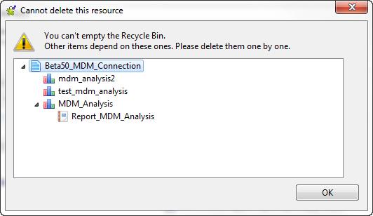Managing file connections 3. Click OK to close the dialog box without removing the connection from the recycle bin.