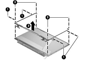 26. Remove the display hinge bracket (3). The Display Hinge Kit is available using spare part number 513477-001 for computers with 15.