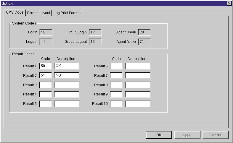 Configuration 3.4 Setting Options 3.4.1 Setting Feature Codes The Code Property screen shows System Codes that the Agents or Supervisor enter from their telephones during operation.