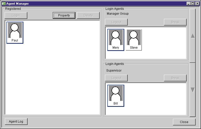 CMS Operation Agent Manager Mode: Icon Descriptions of each window: Window Registered Login Agents Description Displays the Agents who are logged-out at