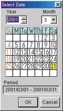 Reports 1) Click Select Date to open the Select Date screen. 2) Choose the year (197-238) and month (1-12), then click the desired date in the calendar.