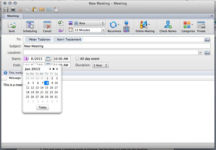 4. Click the Online Meeting icon in the top right-hand corner of the message box and select Create/Add Online Meeting. 5.
