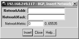 The BGP dialog box appears with the Generals tab displayed (see Figure 16 on page 59). 2 Click the Network tab.