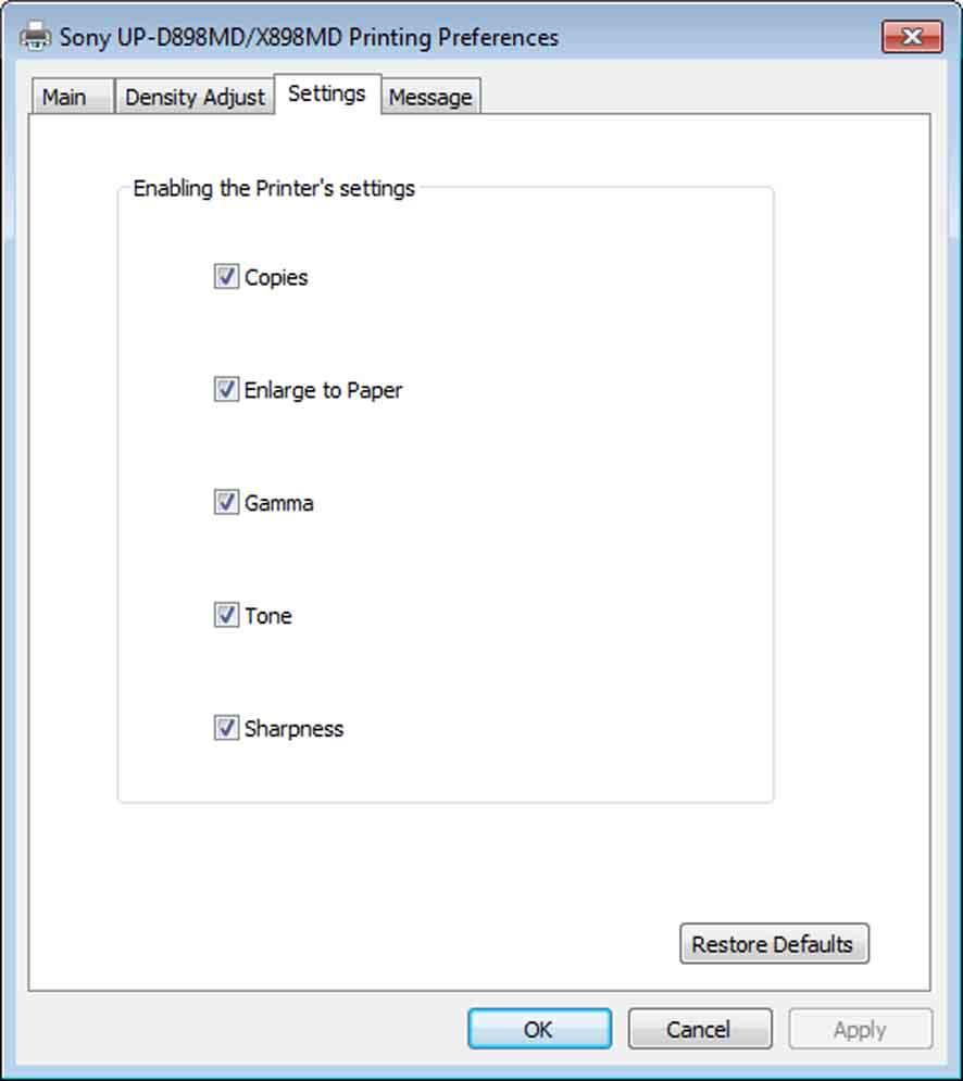 When the [Gamma] check box in the [Settings] tab is selected, the printer setting is used.