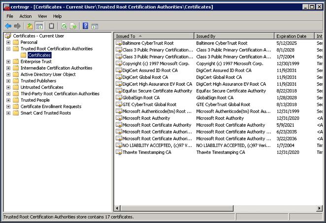The root CA certificate must be imported as a Trust Authority onto the client machines. This can be done manually or by using an automated service such as Microsoft Group Policy Manager.