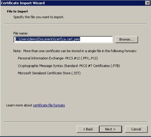 If you want to import another type of certificate, select the certificate