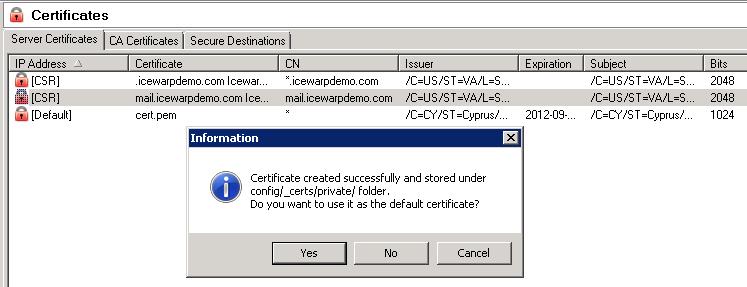 Collecting and Installing Your Certificate 13 The server will now automatically combine the private key with the signed certificate and add the certificate entry into the server.