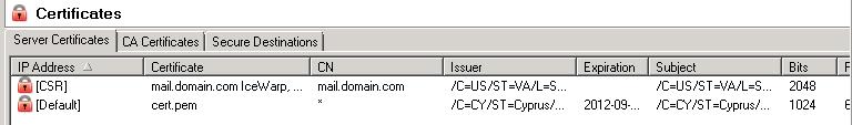 You will now see the CSR entry removed if choosing for the certificate to be default you will now see the cert.pem default entry updated with your newly imported certificate.