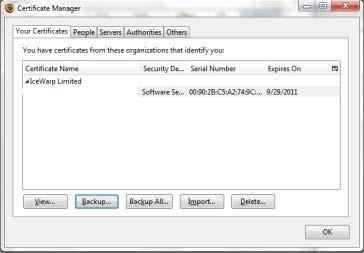 16 The IceWarp SSL Certificate Process You will now be in the certificate manager for the browser.