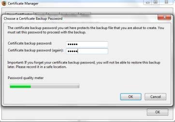 When the certificate entry is highlighted you will see the option now to Backup, press this.