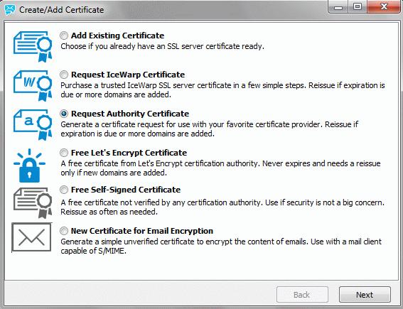 4 The IceWarp SSL Certificate Process The Add/Create button will open a window