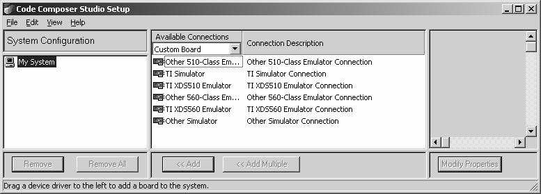 SIGNUM SYSTEMS Device Configuration in CCS 2.4 This section describes the configuration steps required by Code Composer Studio versions 2.4 that differ from the steps in older versions of the Studio.
