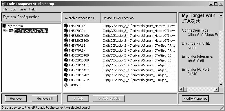 SIGNUM SYSTEMS FIGURE 27 Adding processors and bypass devices to configure a target for use with the JTAGjet emulator.