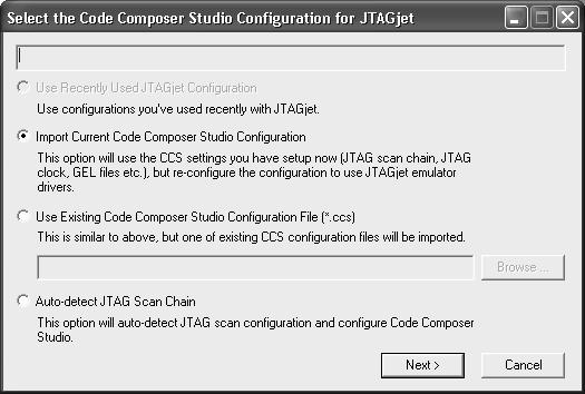 JTAGJET DRIVER FOR CODE COMPOSER STUDIO 2.X/3.0 I N S T A L L A T I O N I N S T R U C T I O N S FIGURE 4 Configuring CC Studio for the JTAGjet.