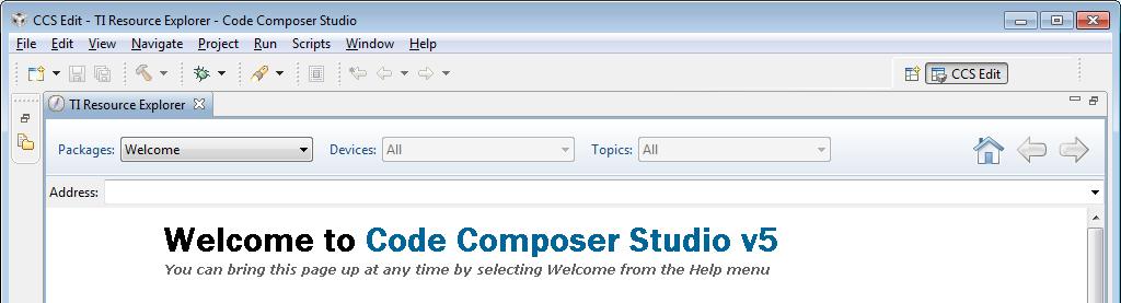The CCS integrated development environment (IDE) will then finish loading and a welcome page similar to the one shown below will appear as shown below. A.3 Needed Files 1.